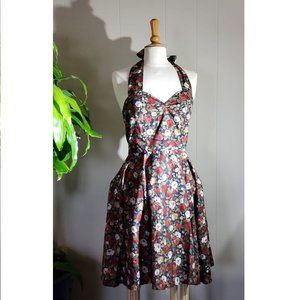 Retro 50s Floral Print Halter Pinup Sun Dress #34H